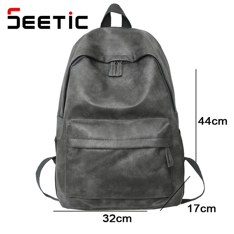 SEETIC Quality Pu Leather Backpack Solid Color Laptop Bag Unisex Large Capacity School Bag Female Anti-Theft Ladies Travel Bag