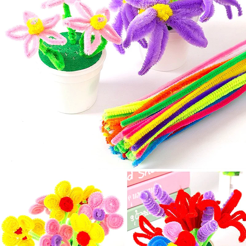 10/100Pcs Colorful Chenille Stems Pipe Cleaner Craft Plush Tinsel Stick Wired Twist Stick Kids Educational Toy DIY Arts Supplies