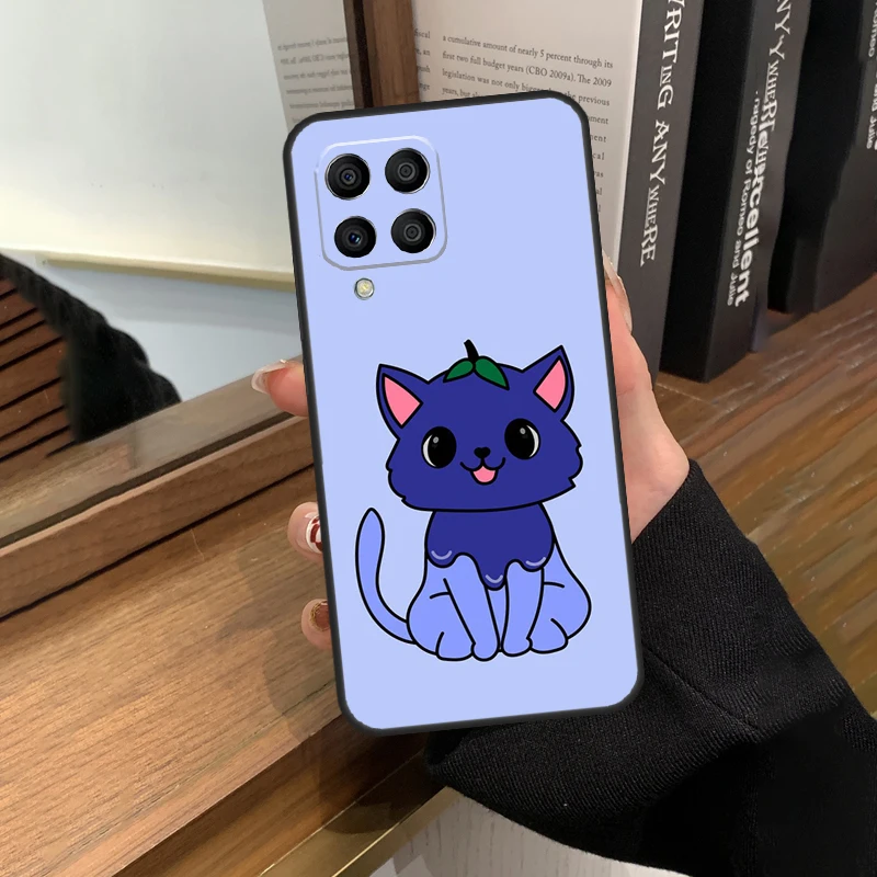 Cute Kawaii Blueberry Cat Cover For Samsung Galaxy M23 M33 M53 M13 M51 M11 M31s M30s M12 M32 M52 M20 M14 M34 M54 Case