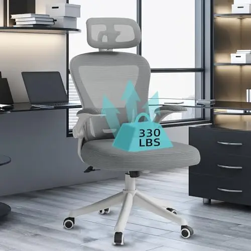 

High Back Office Chair with Headrest, Mesh Office Chair Ergonomic Desk Chair with Adjustable Lumbar Support & Flip-Up Armres