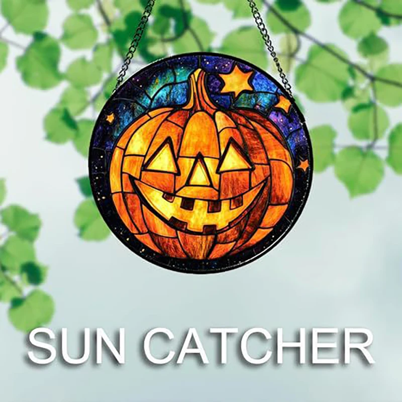 Adorno Colgante  Cristal para Ventana  Halloween, con Patrón  Fantasma y Calabaza, Decoración Colgante para el Hogar  Ha