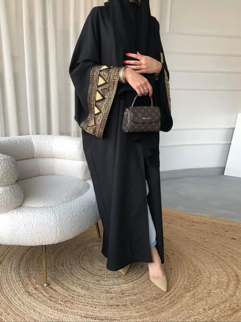 Fashion Embroidery Kimono Oversized Muslim Robe abaya syari female full length Silky Muslim abaya Worship Service abayas wy2004