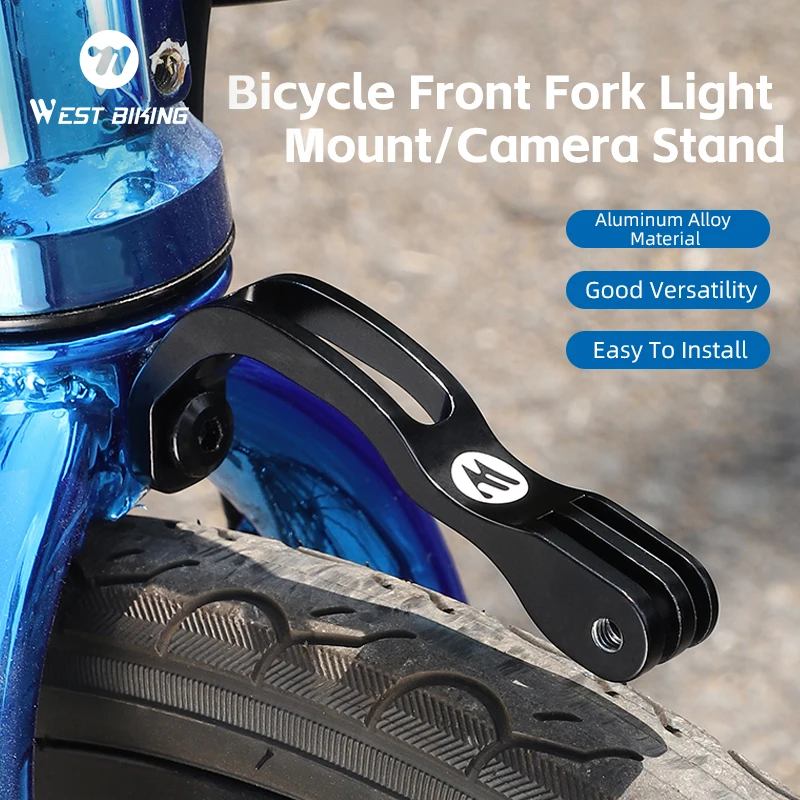 WEST BIKING Front Fork Light Holder Adjustable Aluminum Alloy Bracket For GOPRO Sport Camera Lamp Mount Stand Bike Accessories