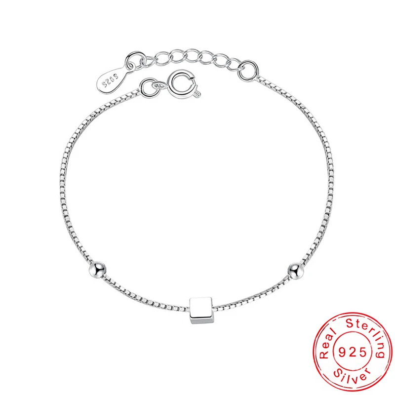 925 Sterling Silver Exquisite Simple Small Bead Square Block Anklets Women Jewelry Gift Fashion Summer Beach Bracelet Foot Chain