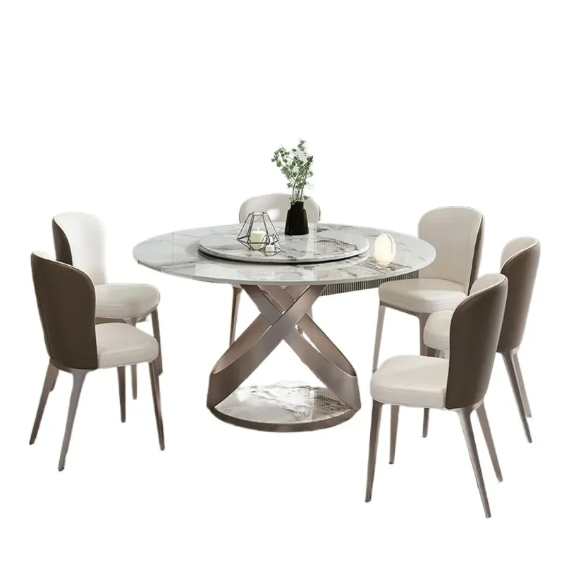 for Slate Round Dining Table with Rotating Turntable Modern Light Luxury Simple Design Small Apartment Household Table and