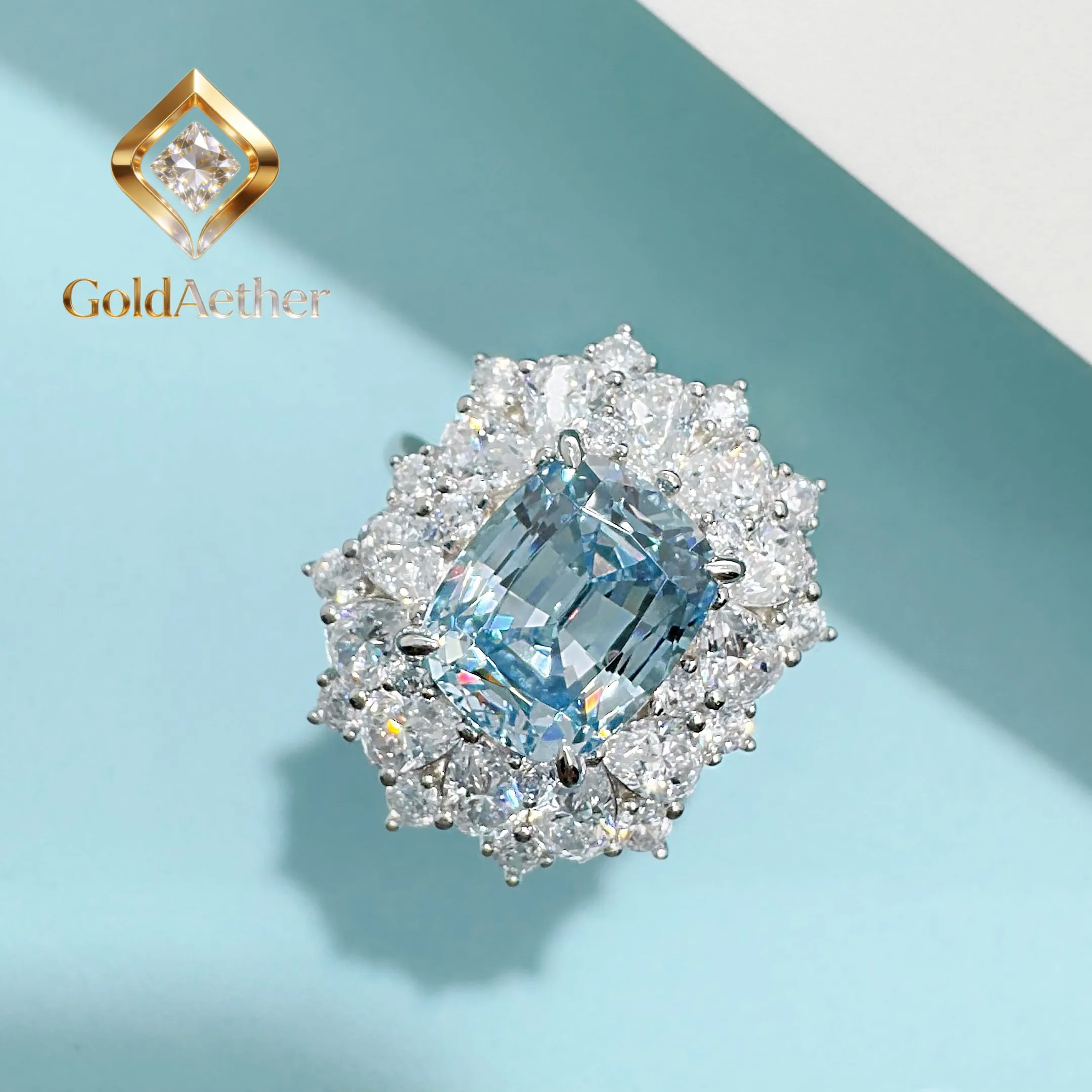 

GoldNouveau 4Ct Blue Sea Artificial Fluorite gem Women Ring 925 Sterling Silver Jewelry Wedding Ring Birthday Stone 243r