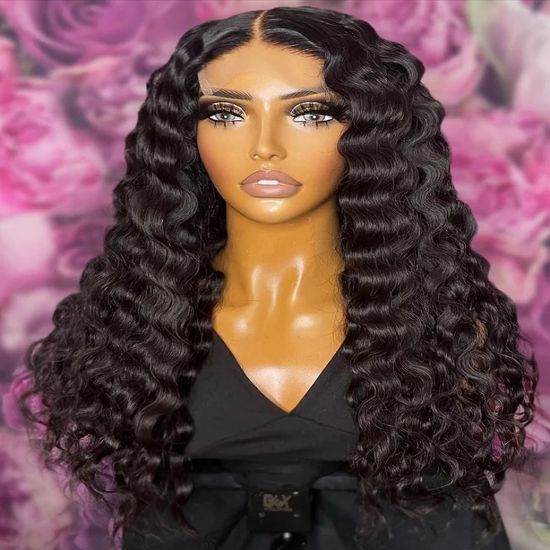 

26" Long 180 Density PrePlucked Black Lace Front Wigs For Black Women With Babyhair Lace Frontal Wigs Deep Curly Black Daily Wig