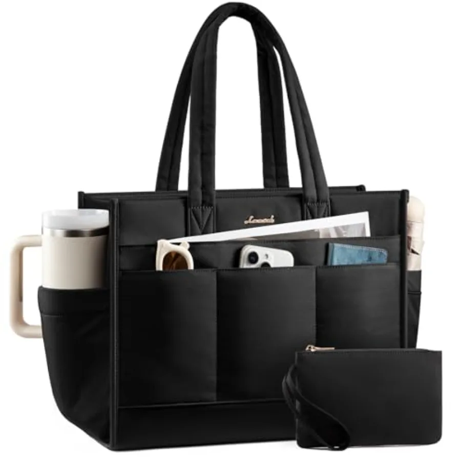 

Tote Bag for Women Puffer Laptop Handbag Work Purse for Teacher Nurse Large Quilted Travel Tote Shoulder Bag with Zipper for Co