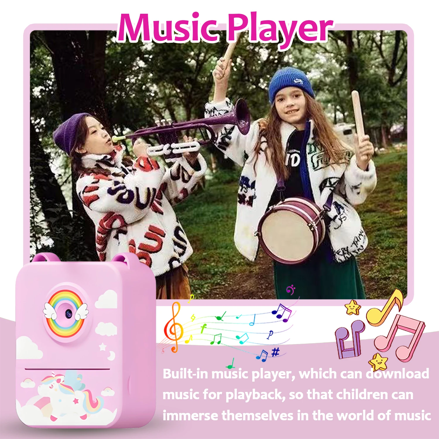 Kids Cameras Children's Camera For Kids Instant Print Portable Small Camera,3 Rolls Printing Paper, Gift For Boys&Girls