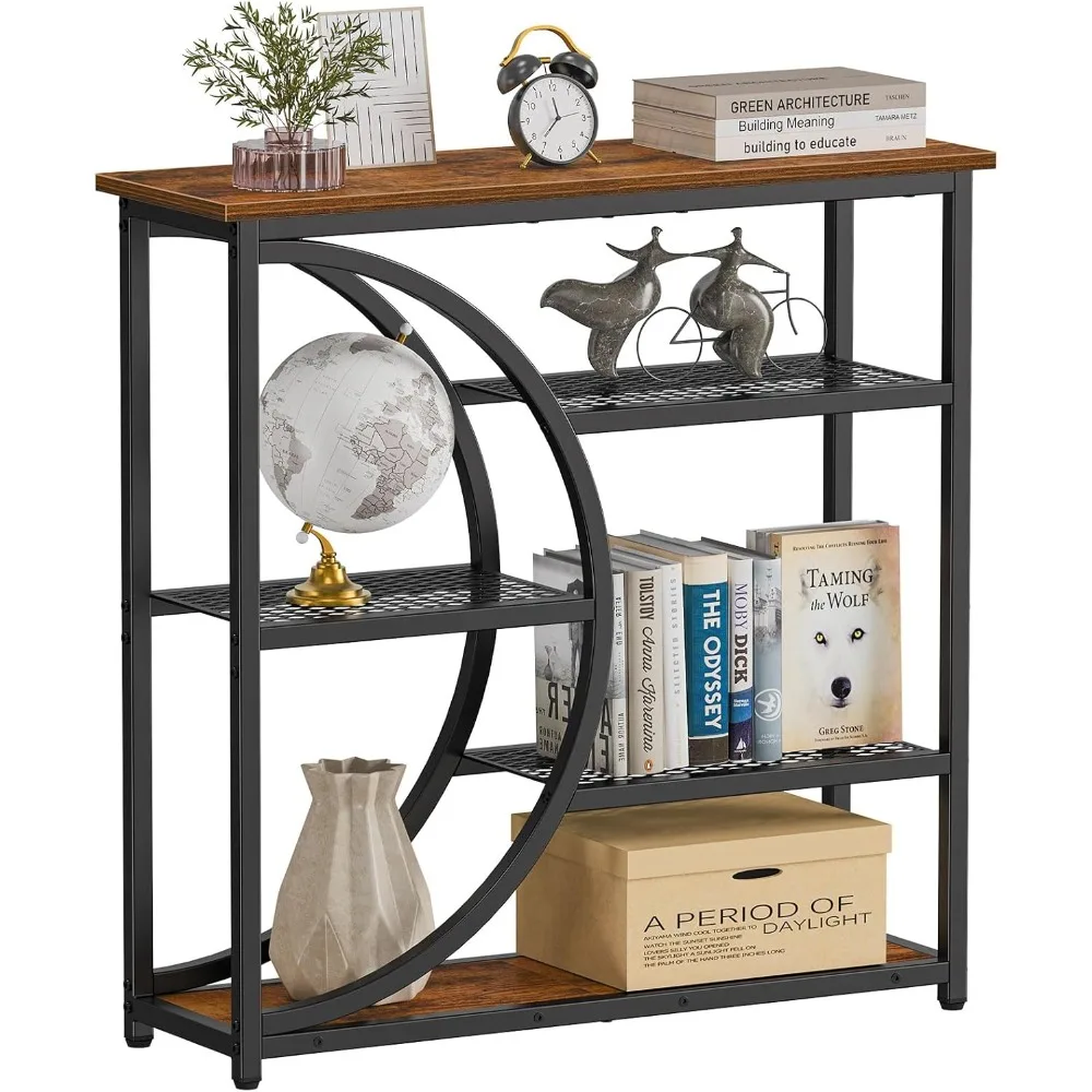 US Shipping Entryway Table Narrow Console Table Industrial Sofa Table with 5 Tier Storage Shelves for Hallway Behind Couch