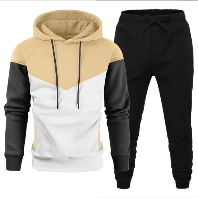 Men's Tracksuit Casual Jogging Suit Outdoor Set Hoodies + Black Sweatpant 2pcs Fashion Warm contrasting colors Sportswear