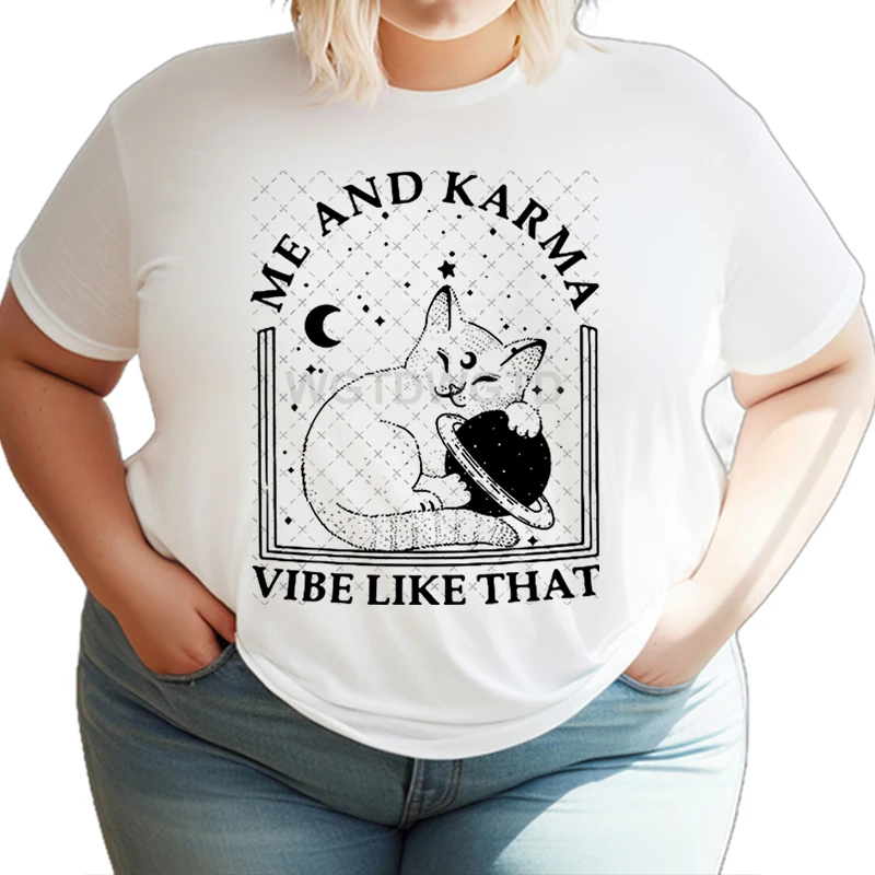 Midnights Cat Retro T Shirt Women Me and Karma Vibe Like That Shirt Karma Is A Cat Classic T-shirt Music Tour Round Neck Tops