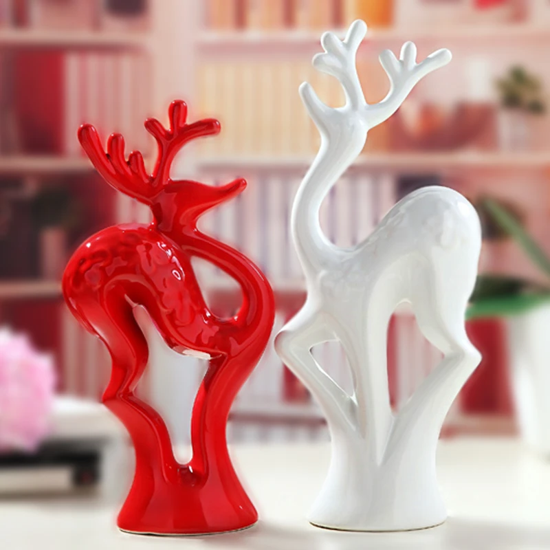 Couple's Plum Blossom Deer Ceramic Handicrafts/Creative Home Decor/Fashion Wedding Gifts/Underglaze Arts Home Accessories