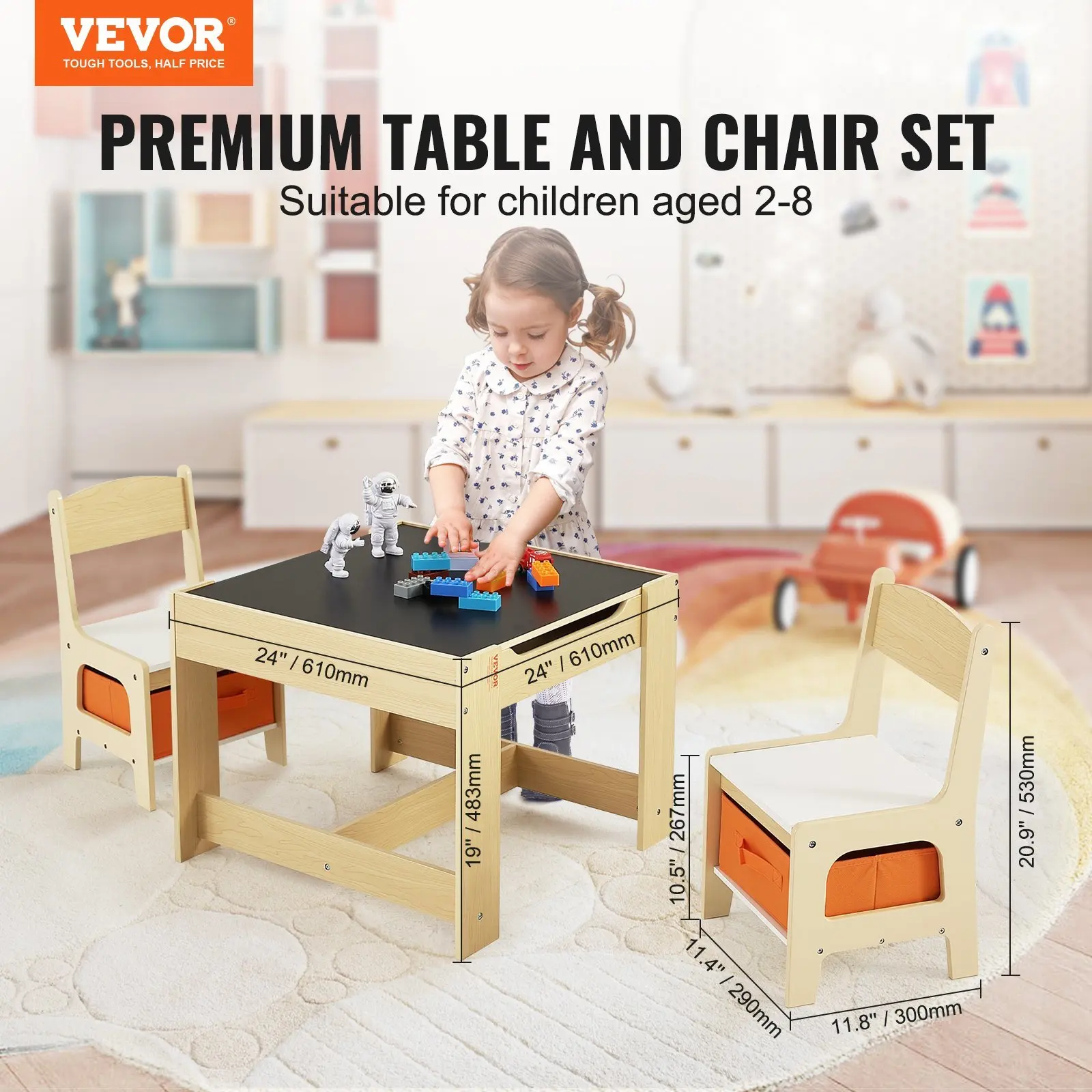 Kids Table and Chair Set, Wooden Activity Table with Storage Space and Boxes, Kids Play Table for Toddlers Art, Craft, Reading,