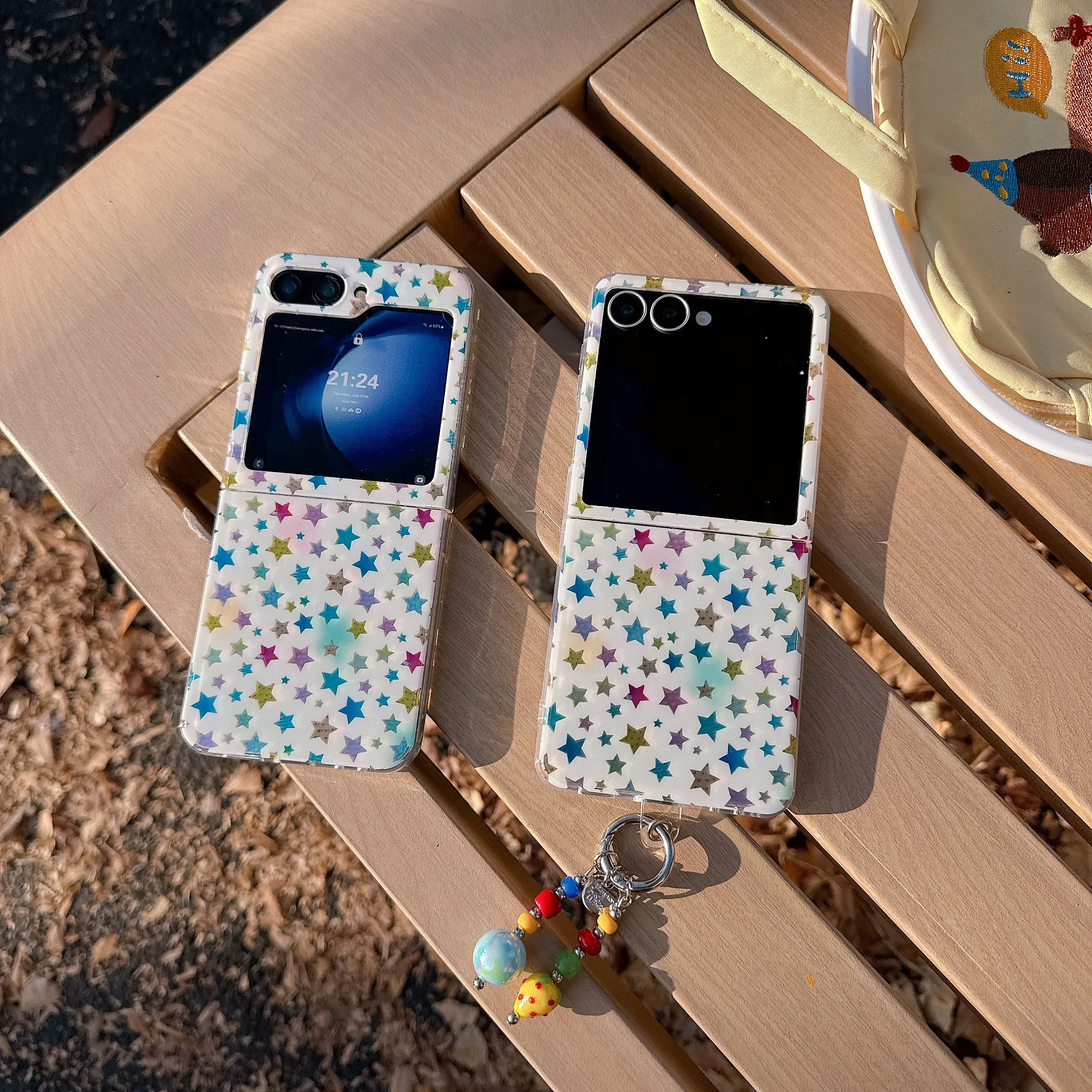 الغطاء الخلفي لهاتف سامسونج جالاكسي Z Flip 7 6 5 4 حافظة ملونة على شكل نجمة سلسلة هاتف صلبة مقاومة للصدمات #1