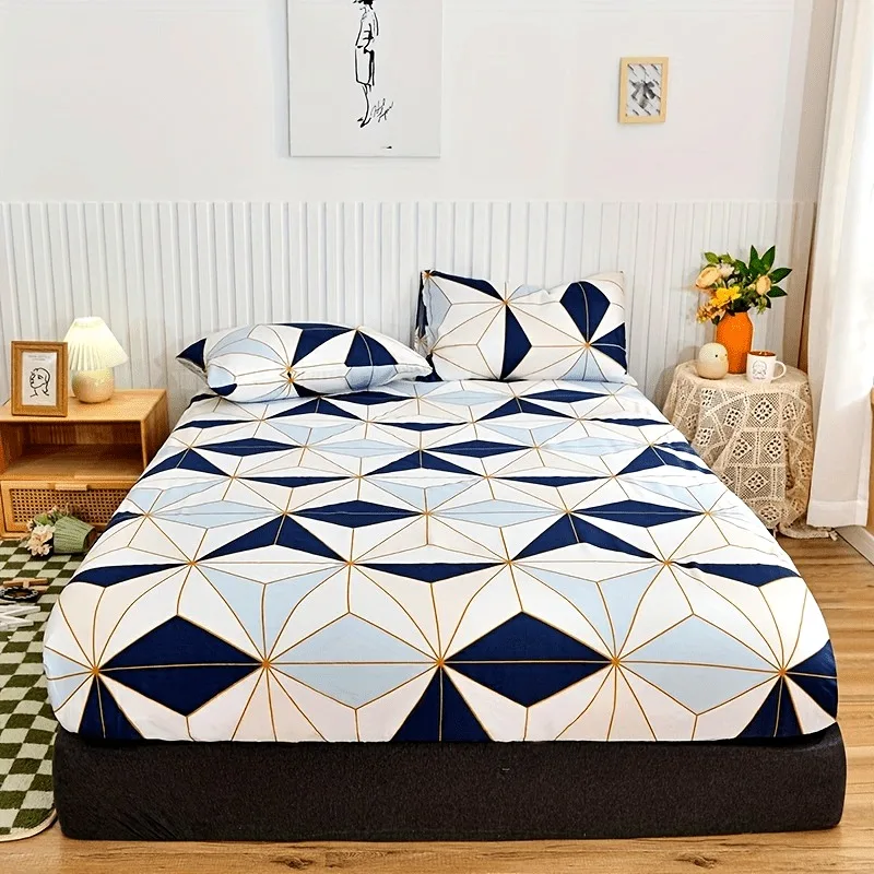 Diamond Check Printed 3pcs Bed Skirt And Pillowcase Set Home Hotel Mattress Cover Soft Comforter Duvet Insert Included