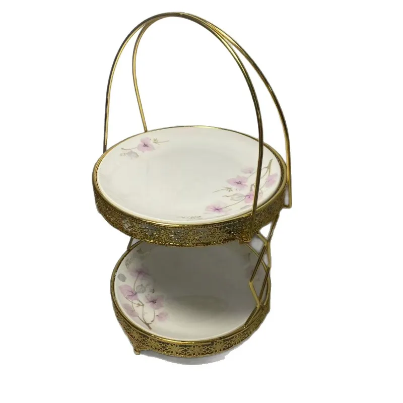 

Birdcage double-layer display shelf cake dessert table ceramic tray light luxury household fruit plate light luxury fruit plate