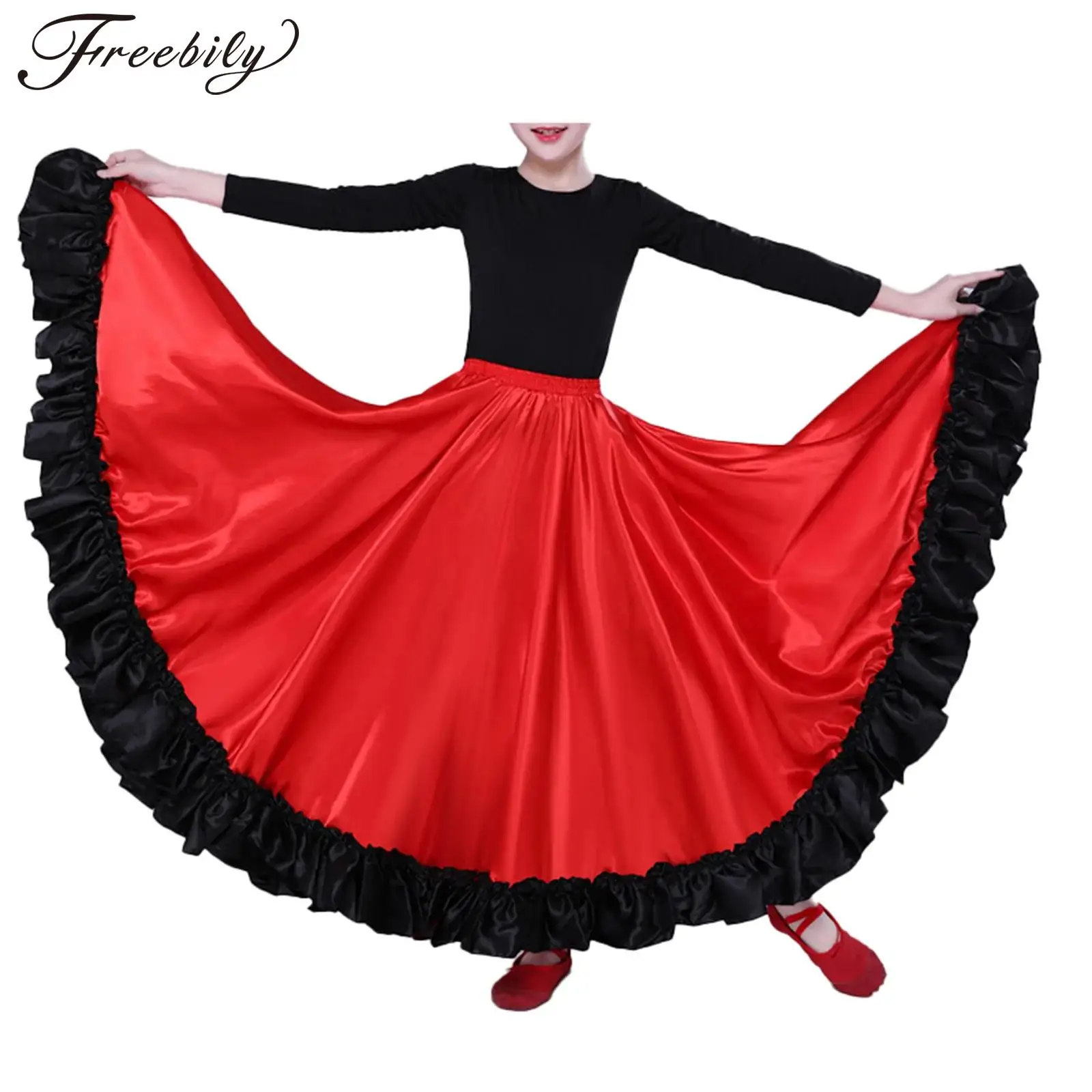 Dziecięca spódnica dla dziewczynek Hiszpański Paso Doble Matado Flamenco Latin Dance Stage Performance Costume Big Swing Ruffled Hem Skirt Dancewear