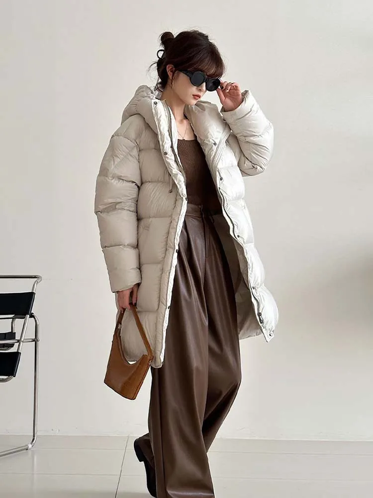 High quality Women\'s Long hooded down jacket 2024 Winter Fashion Fluffy 90% white duck down coat Puffer jacket Oversize DJ012