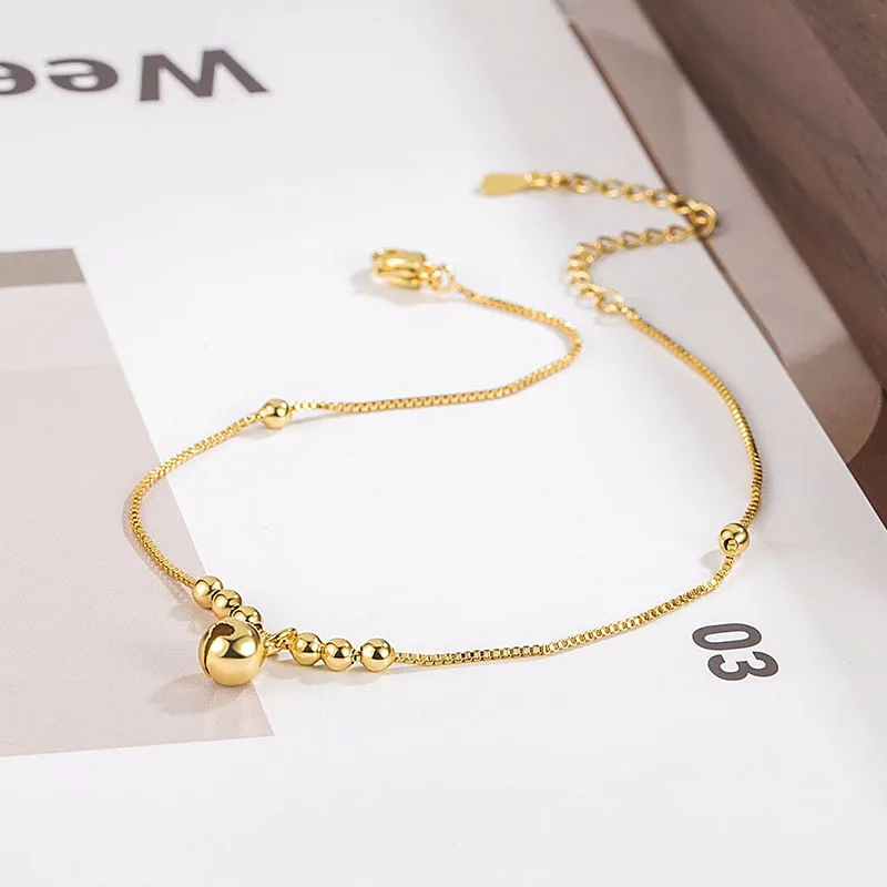 New Trendy Exquisite Bell Round Bead Anklet Female Sweet Ankle Jewelry Versatile High-end 925 Silver Gold Color Anklets KOFSAC