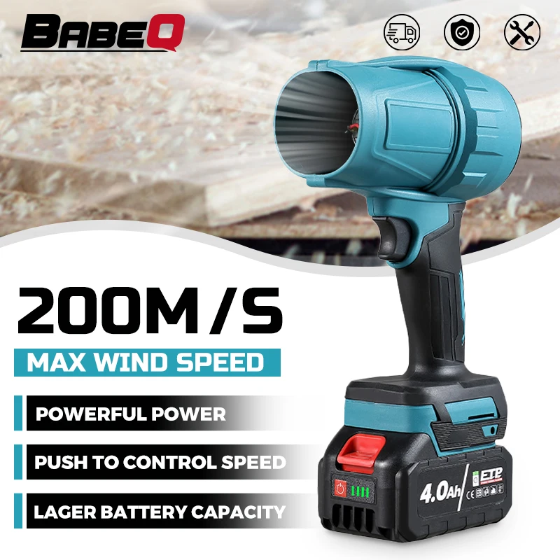 

BABEQ 200M/S Turbo Jet Fan 1500W Cordless Electric Air Blower Violent Car Dryer Dust Blowing Power Tool for Makita 18V Battery