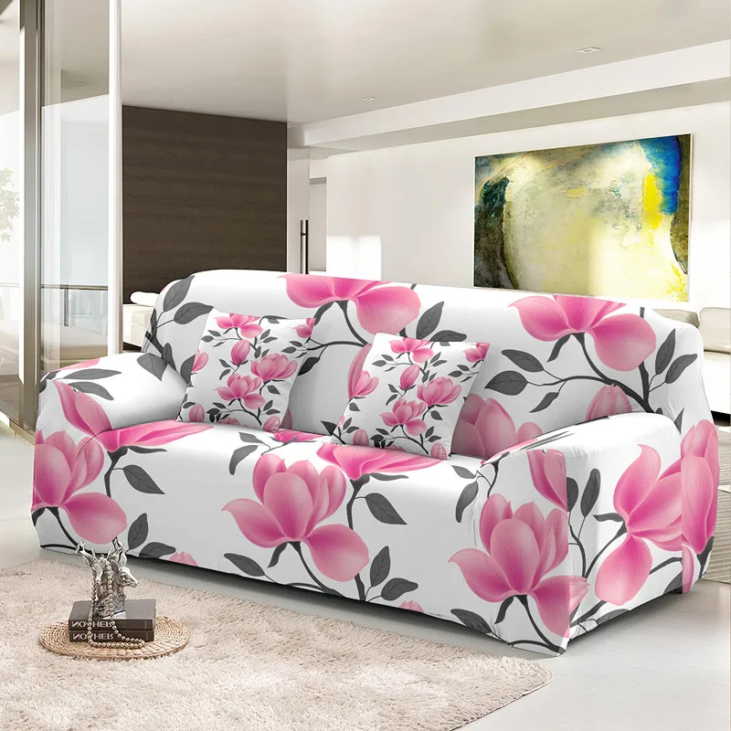 Magnolia Flowers Print Sofa Cover 1/2/3/4 Seater Stretch Slipcover For Living Room Washable Elastic Corner Couch Covers