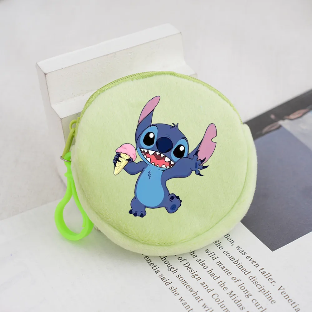 Disney-monedero redondo de Lilo & Stitch para mujer, Cartera de felpa de 5 colores de dibujos animados, bolsa de almacenamiento de lápiz labial