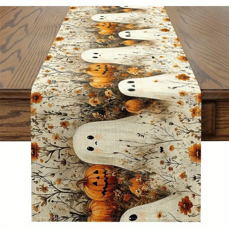 1 Cute Table Runner Halloween Happy Home Decor Indoors & Outdoors Party Supplies Autumn Style Flower Leaf Pattern