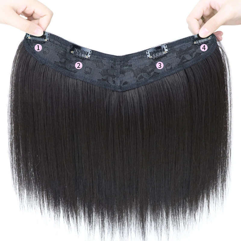 Aosiwig Synthetic Straight Hair Extension U Hair Pads Clips In Fake False Hair Pieces For Women Seamless Invisible Hair Piece