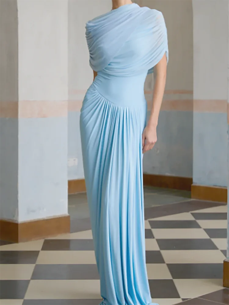 فساتين سهرة رسمية كلاسيكية بسيطة ذات ياقة عالية وأكمام طويلة مستقيمة لحفلات أعياد الميلاد فساتين حفلات مخصصة