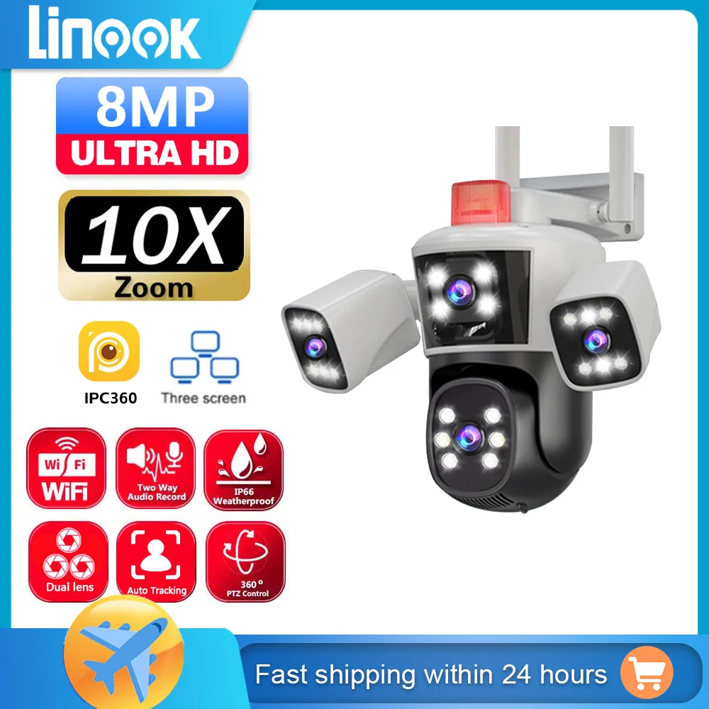 Linook 12MP  6K 3 lenses WiFi surveillance camera CCTV outdoor WiFi camera IP camera, PTZ security protection