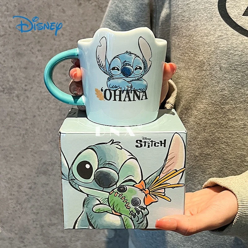 Disney Cartoon Stitch 300ml Mug Cute Home Office Ceramic Coffee Cup Couple Creative Pattern Blue Personalized Mug Beautiful