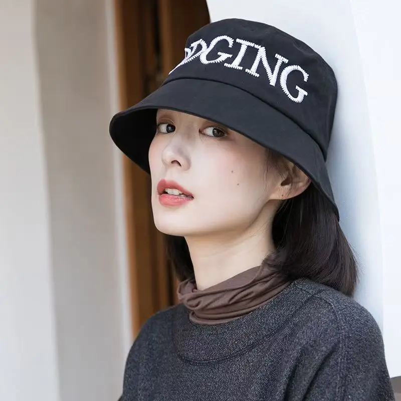 Topi Wanita Musim Semi Gugur Model Fisherman Bordir, Topi Pelindung Wajah, Topi Hip Hop Streetwear, Topi Bucket Trendi Musim Panas