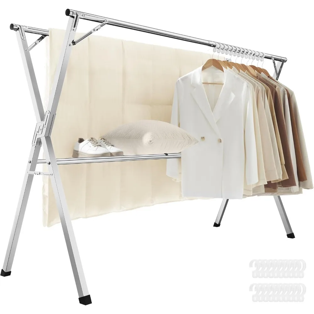 Clothes Drying Rack, Heavy-Duty Laundry 52.4-78.7 Inches Extendable, Foldable Freestanding Airer, Stainless Steel