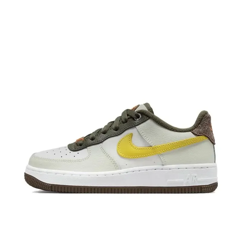 Nike Air Force 1 Men's and Women's Board Shoes Leather Casual Comfort Anti Slip Shock Absorbent Low Cut Green and Yellow