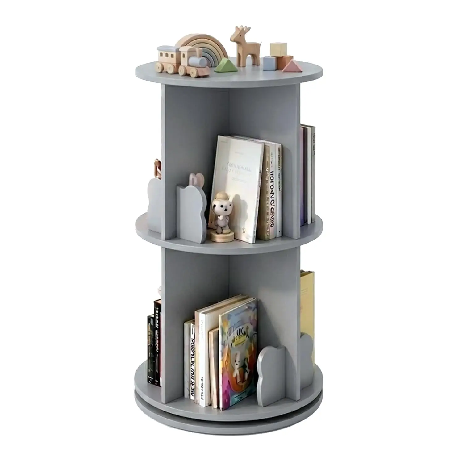 Kids Rotating Bookshelf Wooden Spinning Corner Organizer w/Baffles 360° Display Toddler Shelf Nursery 2-Tier, Customized
