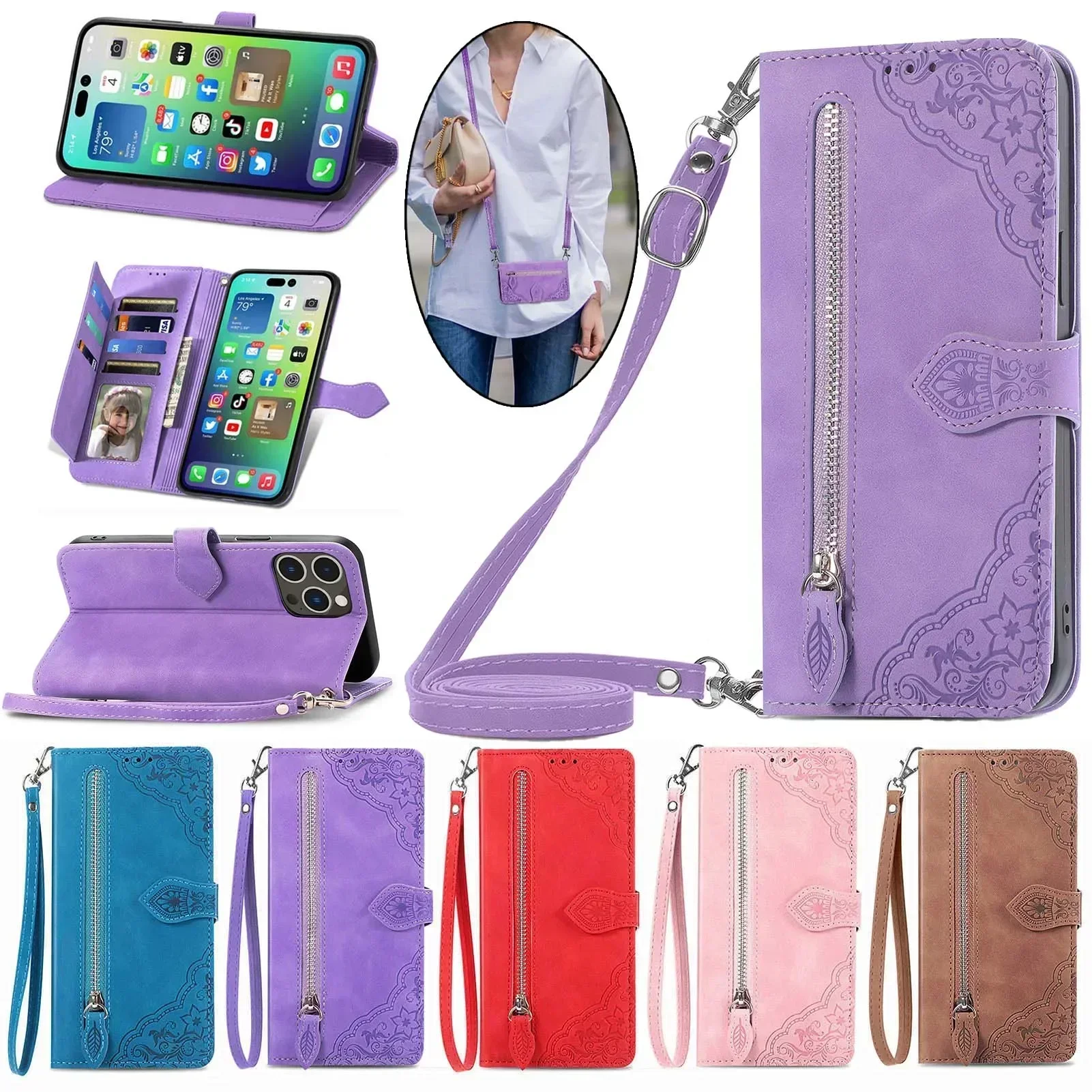 Flip Leather Case For TCL 50 Pro NxtPaper 505 403 405 406 T506D 40 XE 30 Plus 30SE 305i Wallet Phone Cover Long Wrist Strap