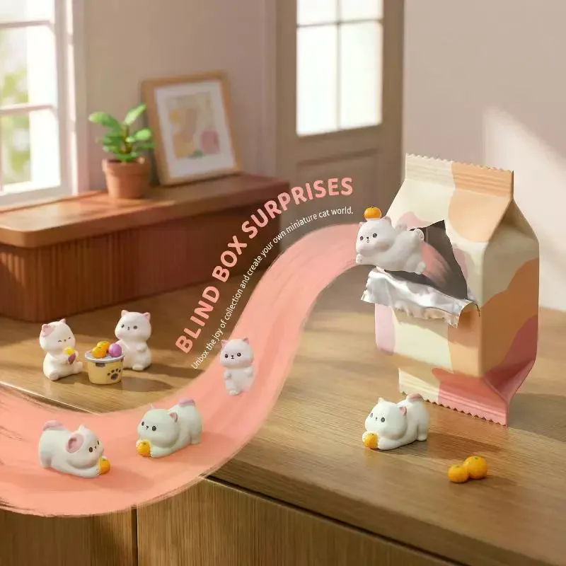 Cartoon Cat Resin Figurines Miniature Craft Cute DIY Home Office Bedroom Decoration Collectible