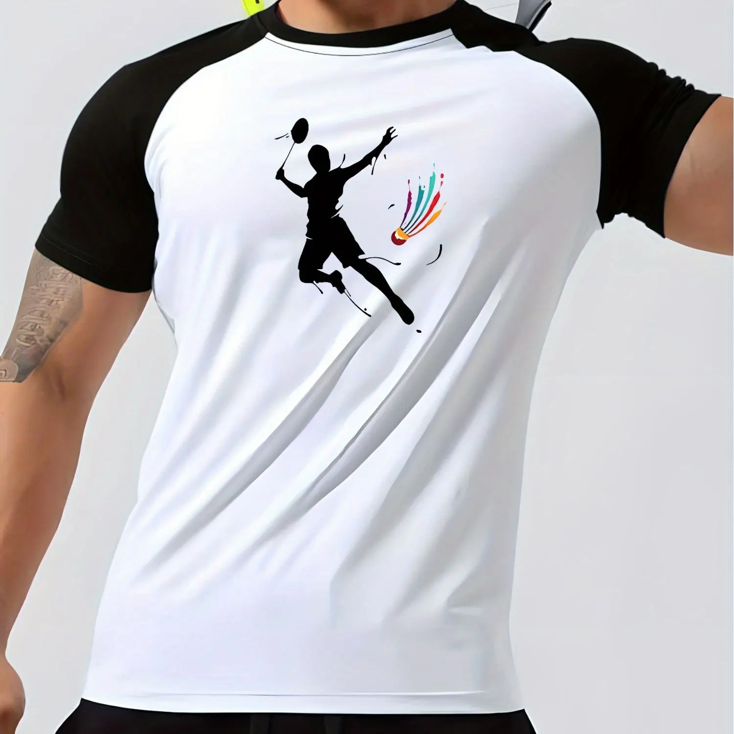 

3D Badminton Printing Men's T-shirt Leisure Fashion Breathable Crew Neck Short Sleeve Tops Daily Sports Quick Dry Men Clothing