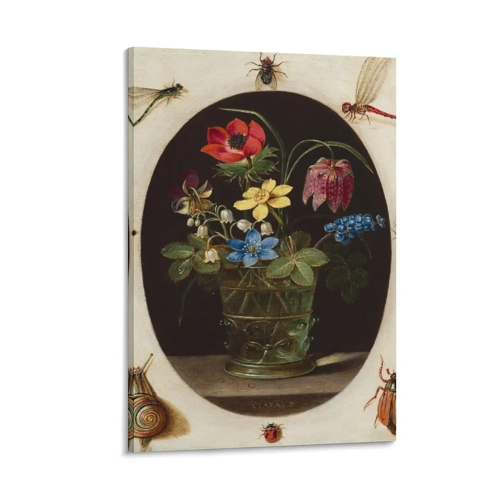 

Still Life with Flowers Surrounded by Insects and a Snail by Clara Peeters Canvas Painting room decors aesthetic Decoration home
