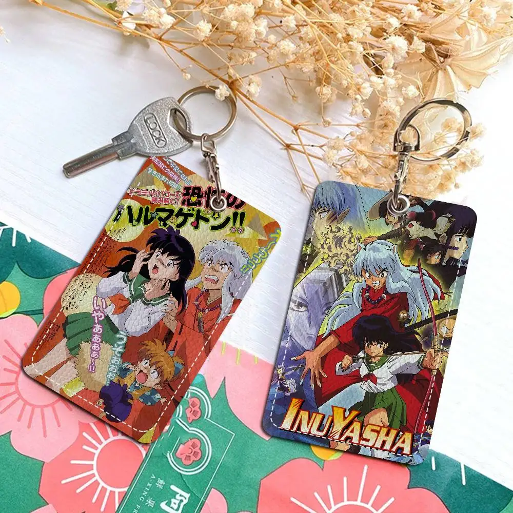 

Anime I-Inuyasha Vintage 1Pc Access Card Case Leather Card Holder Keychain Key Ring Door Access Tags ID Card Case Keychain