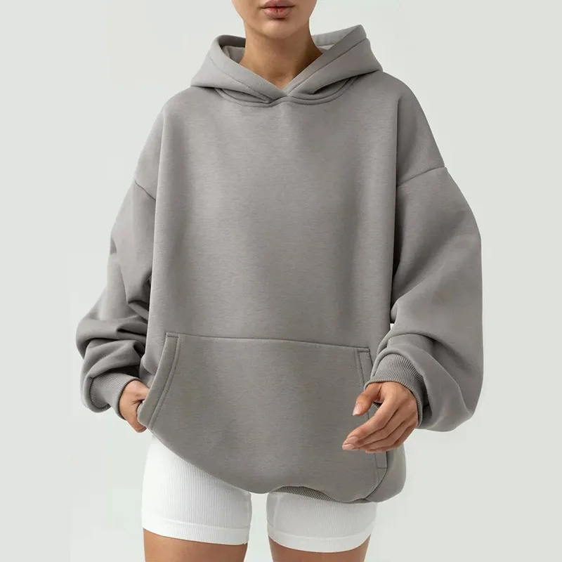 Women Casual Loose Hoodies Autumn Solid Long Sleeve Solid Hooded Sweatshirt Harajuku Simple Tops Pullover 2025 Streetwear Winter