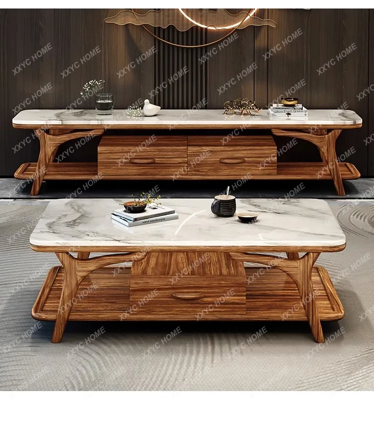 X-S New Chinese modern simple living room size apartment ebony marble coffee table HG