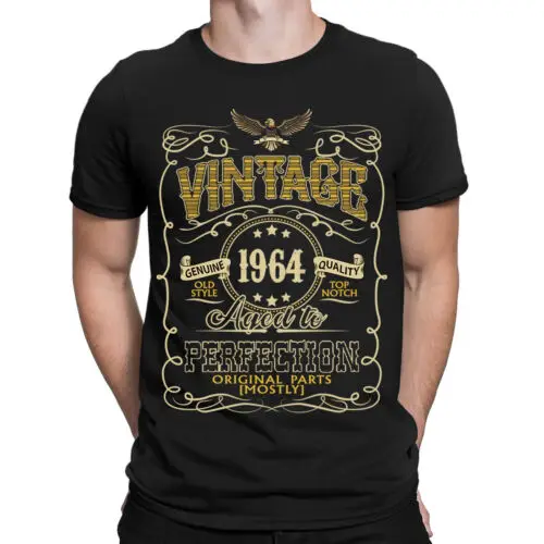 

Vintage 1964 Aged to Perfection Original Parts Mostly Birthday Mens T Shirt #E