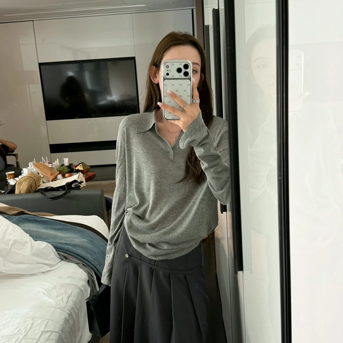 Slimming Effectiveness  Neck Knitted Sweater Loose Fit Linen Blend Long Sleeve Women's Inner Wear Casual Style Autumn New