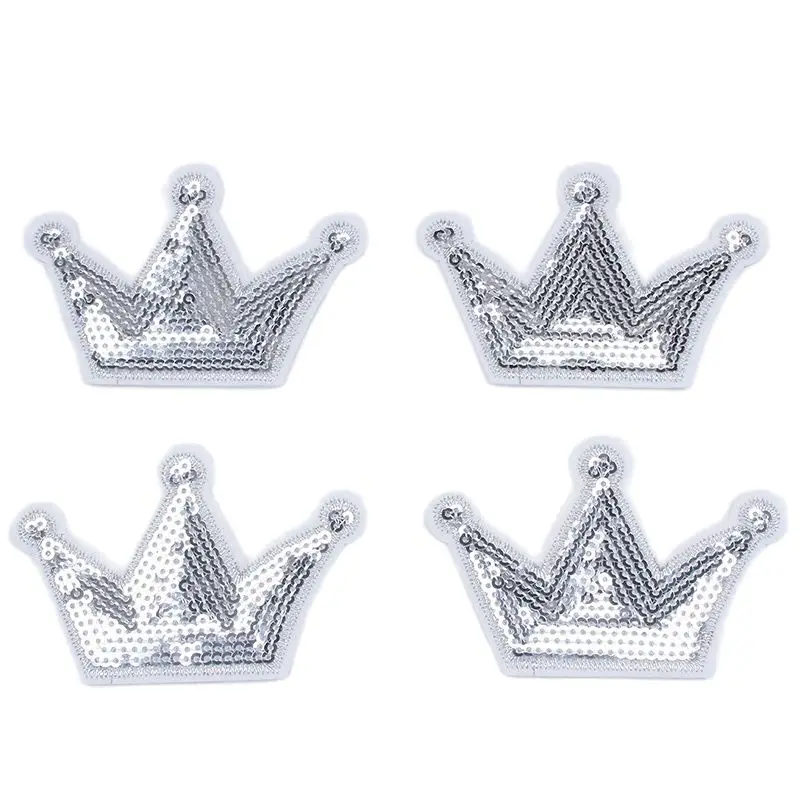 10pcs/lot DIY Sequined Silver Crown Stickers Sewing Clothes Jeans Backpack Shoes Pants Patch Cartoon Patches Iron On Appliques