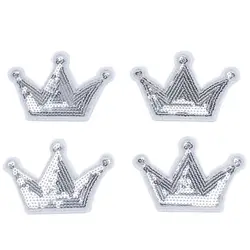 10pcs/lot DIY Sequined Silver Crown Stickers Sewing Clothes Jeans Backpack Shoes Pants Patch Cartoon Patches Iron On Appliques