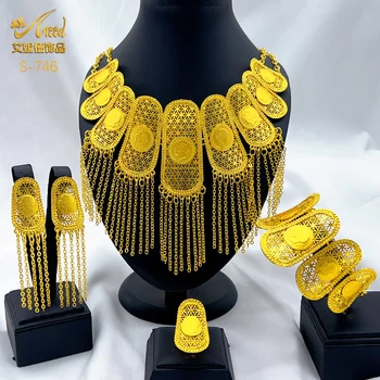 ANIID éthiopien 24k couleur or gland pièce de monnaie charme ensembles de bijoux pour femmes indien dubaï africain collier ensemble cadeaux de fête arabe