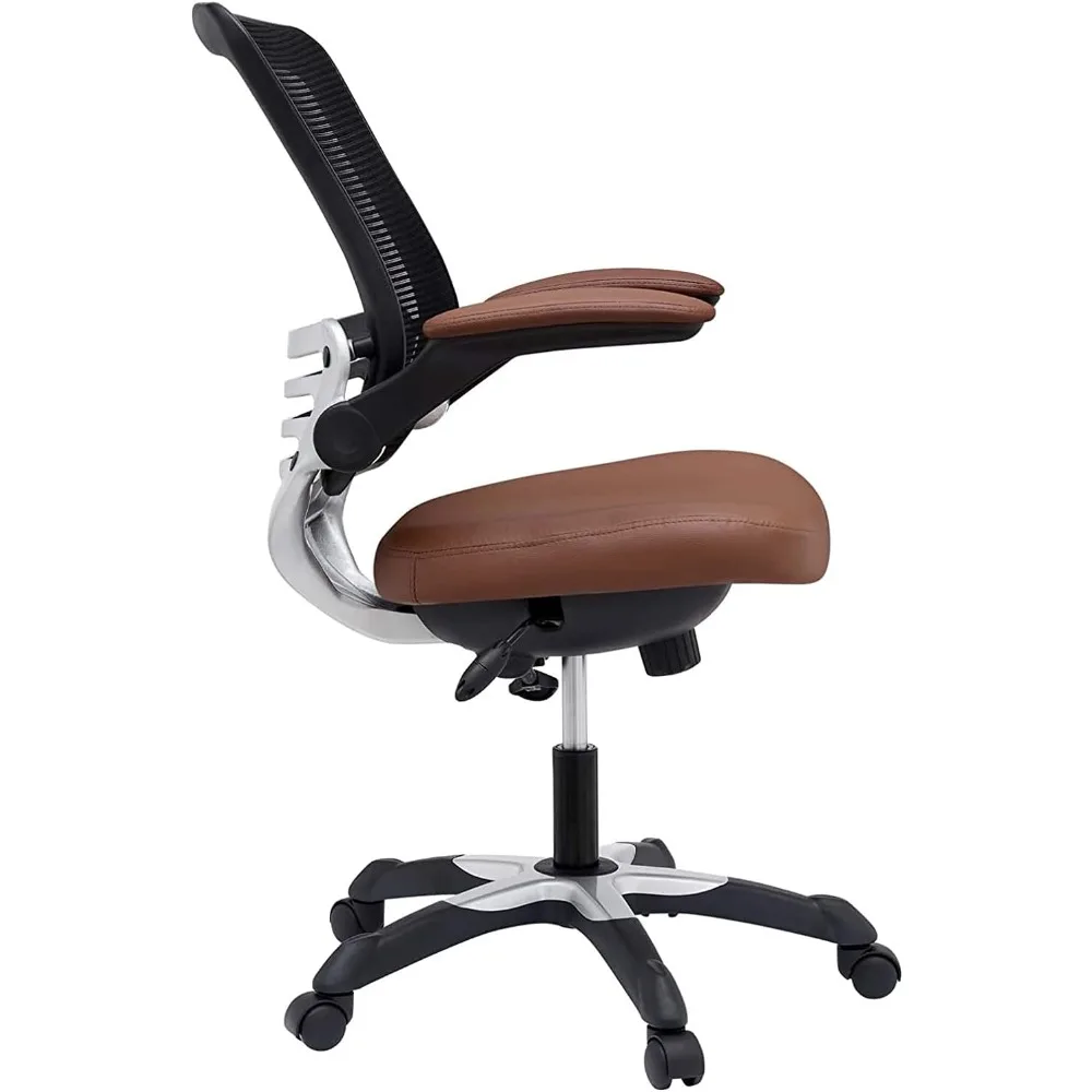 كرسي مكتب بمقعد من الفينيل باللون الأبيض من Modway Edge مع أذرع قابلة للطي - مكاتب كمبيوتر باللون الأسمر الداخلي #5