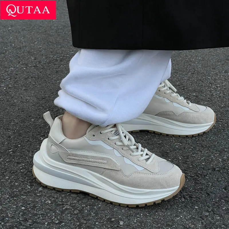 QUTAA 2022 Spring Women Genuine Leather Sneakers Mixed Colors Platform Casual Shoes Woman Running Sport Shoes Size 35-40